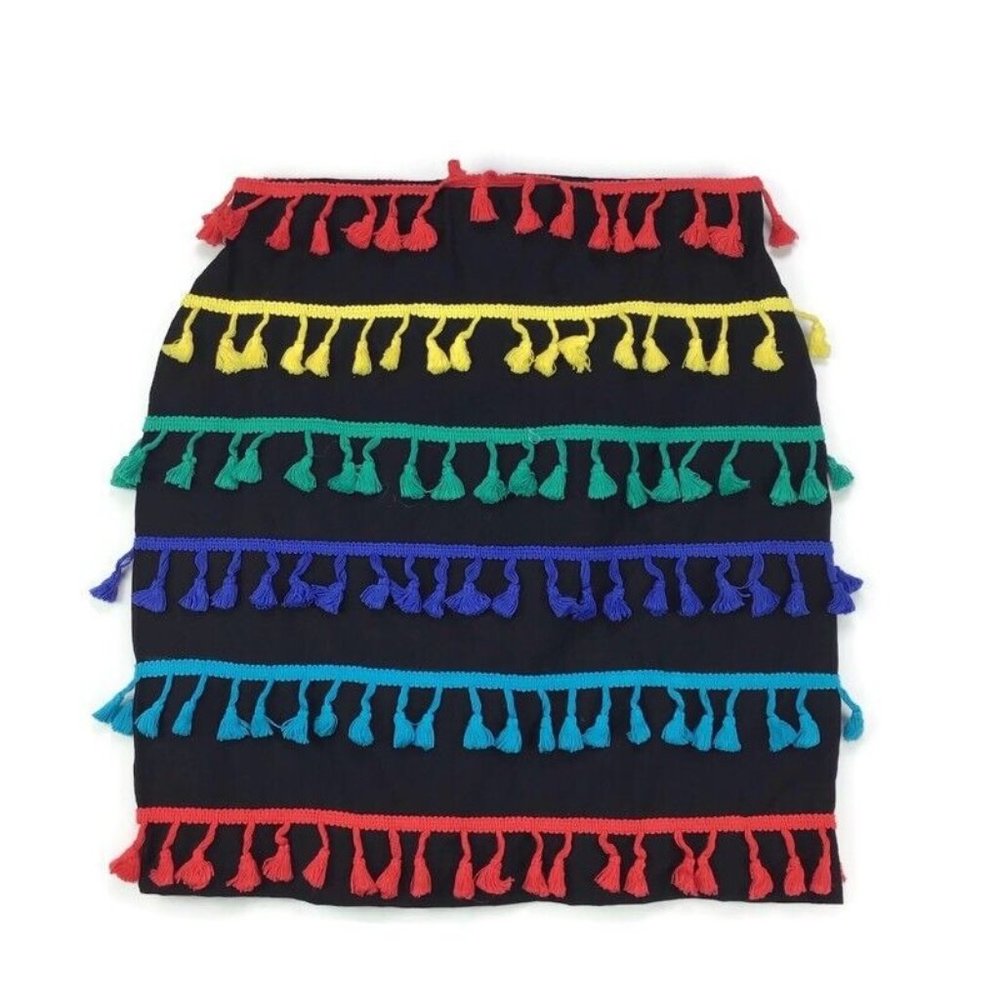 Odel NEW Womens Fun Colorful Tassel Mini Pencil Skirt Size 4 Stretch